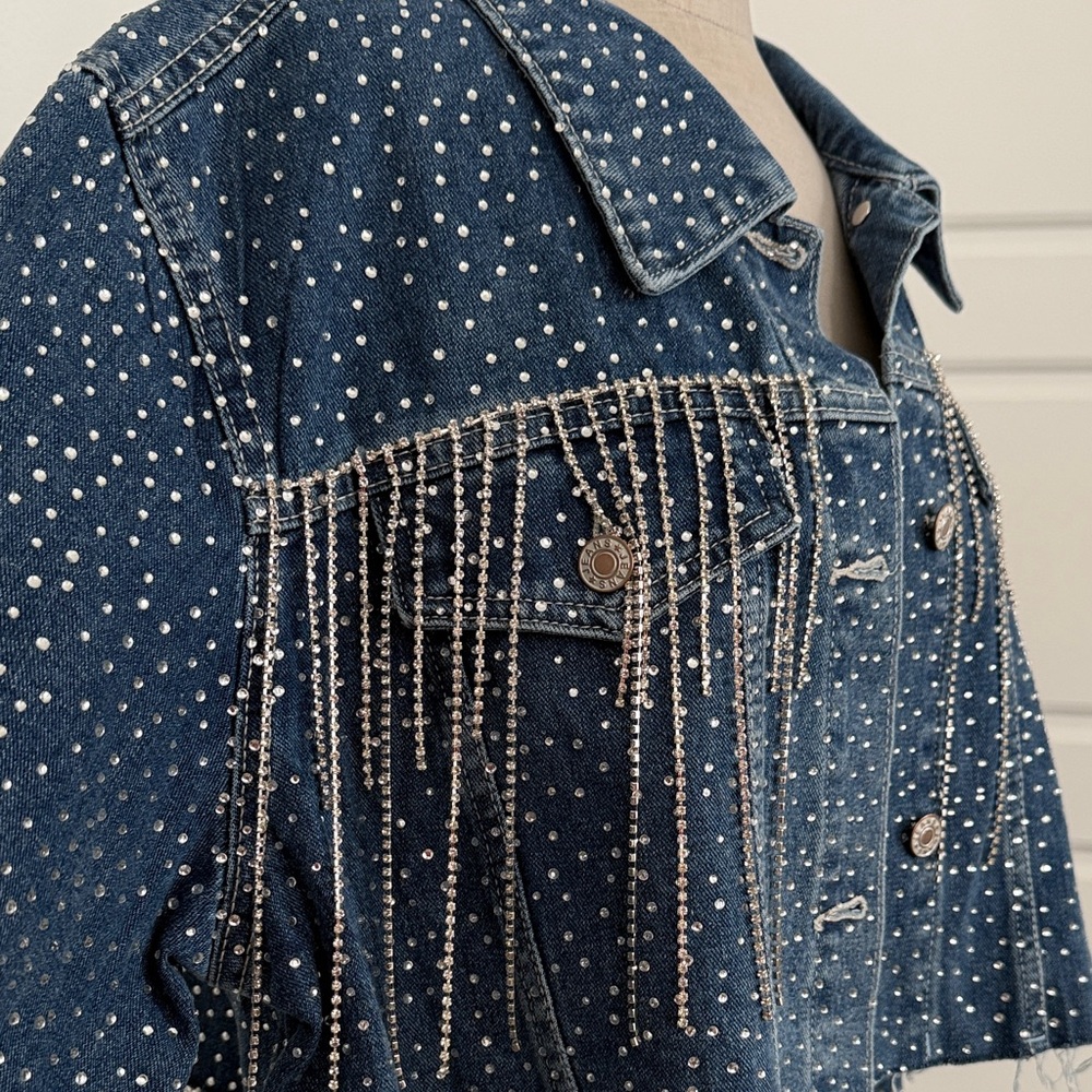 Embellished Rhinestone Fringe Jean Jacket - Picture 3 of 11